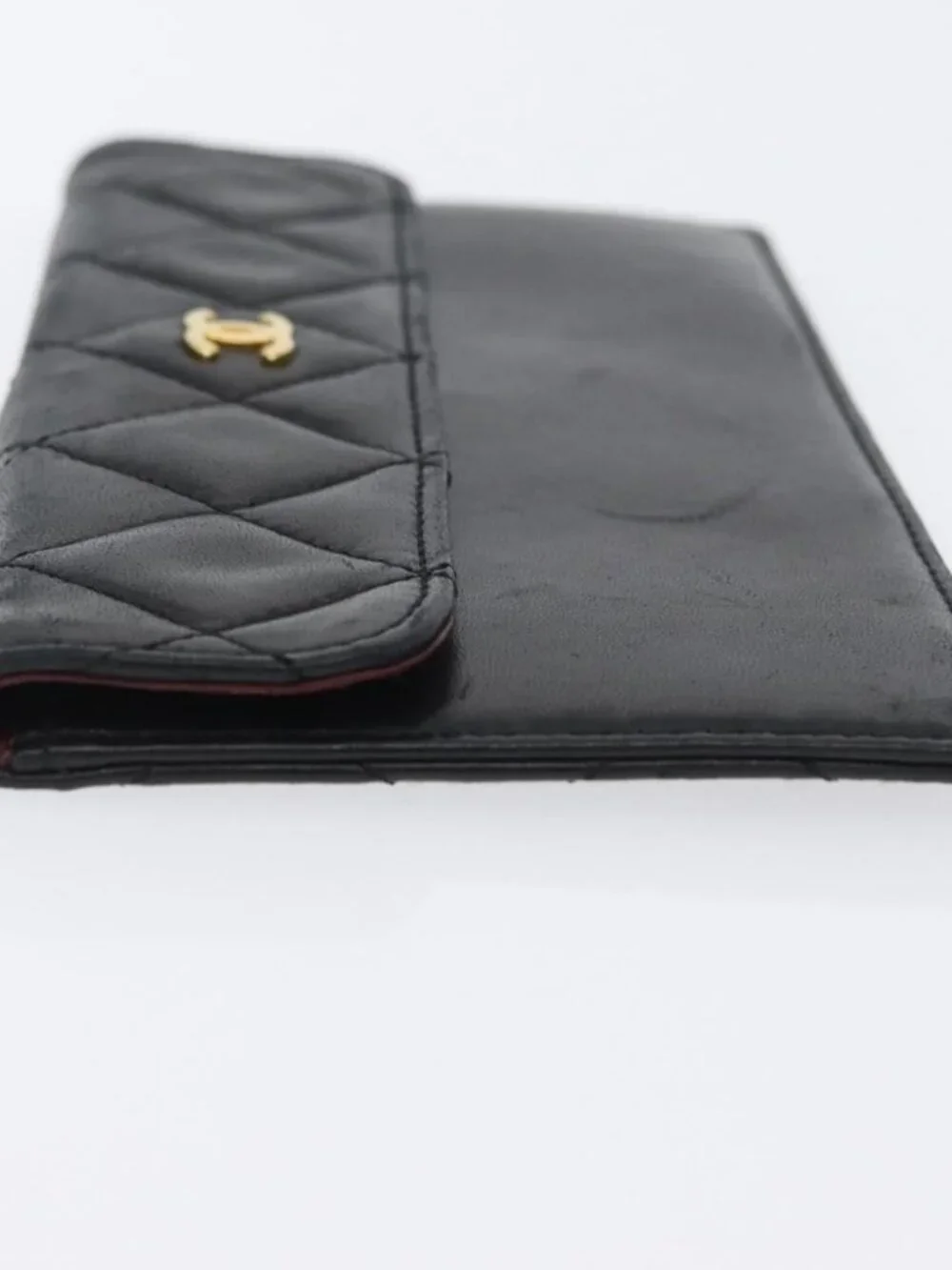 CHANEL Pouch Lamb Skin Black Gold CC Auth BA10701